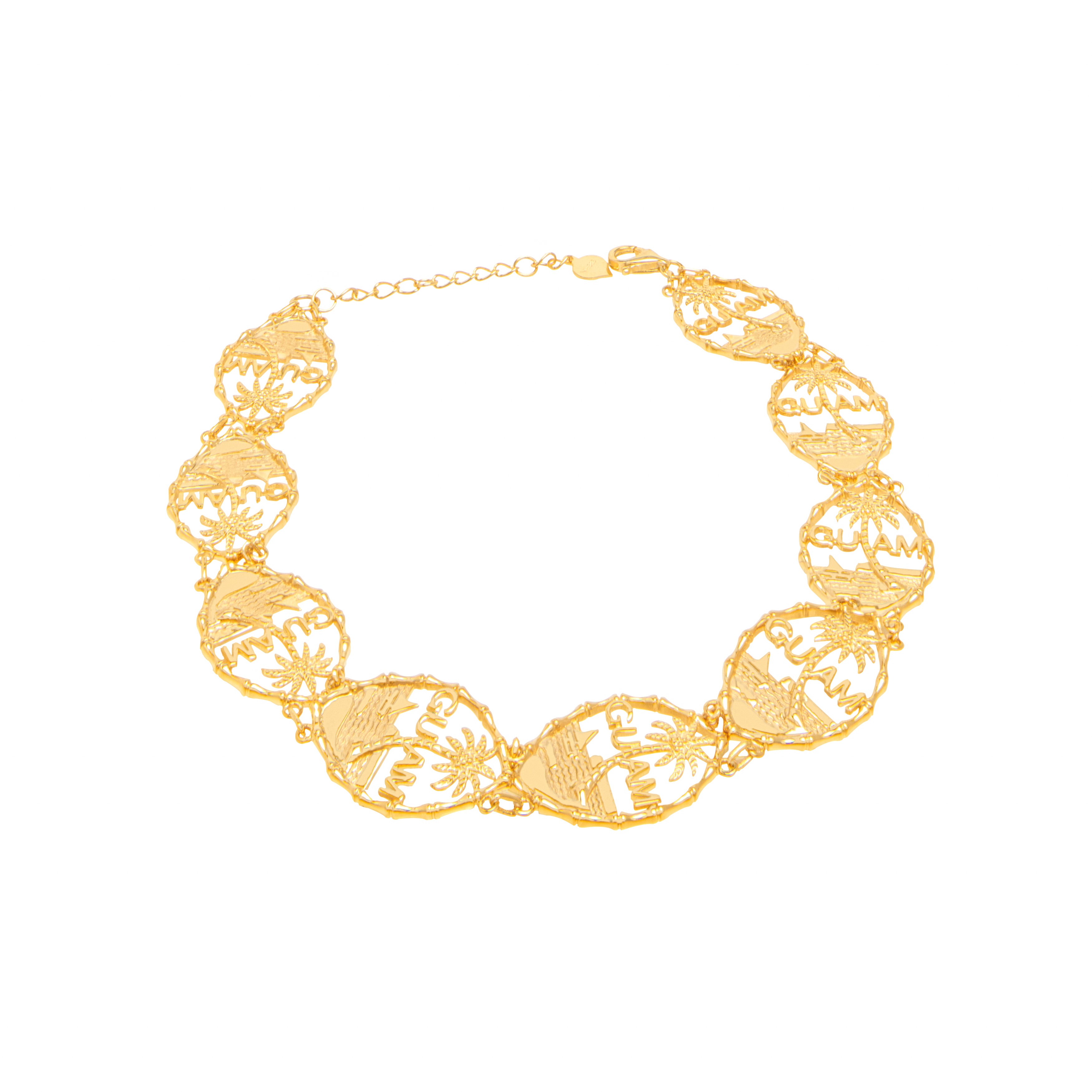 14K Yellow Gold Guam Seal Linked Bracelet | Adjustable | 7
