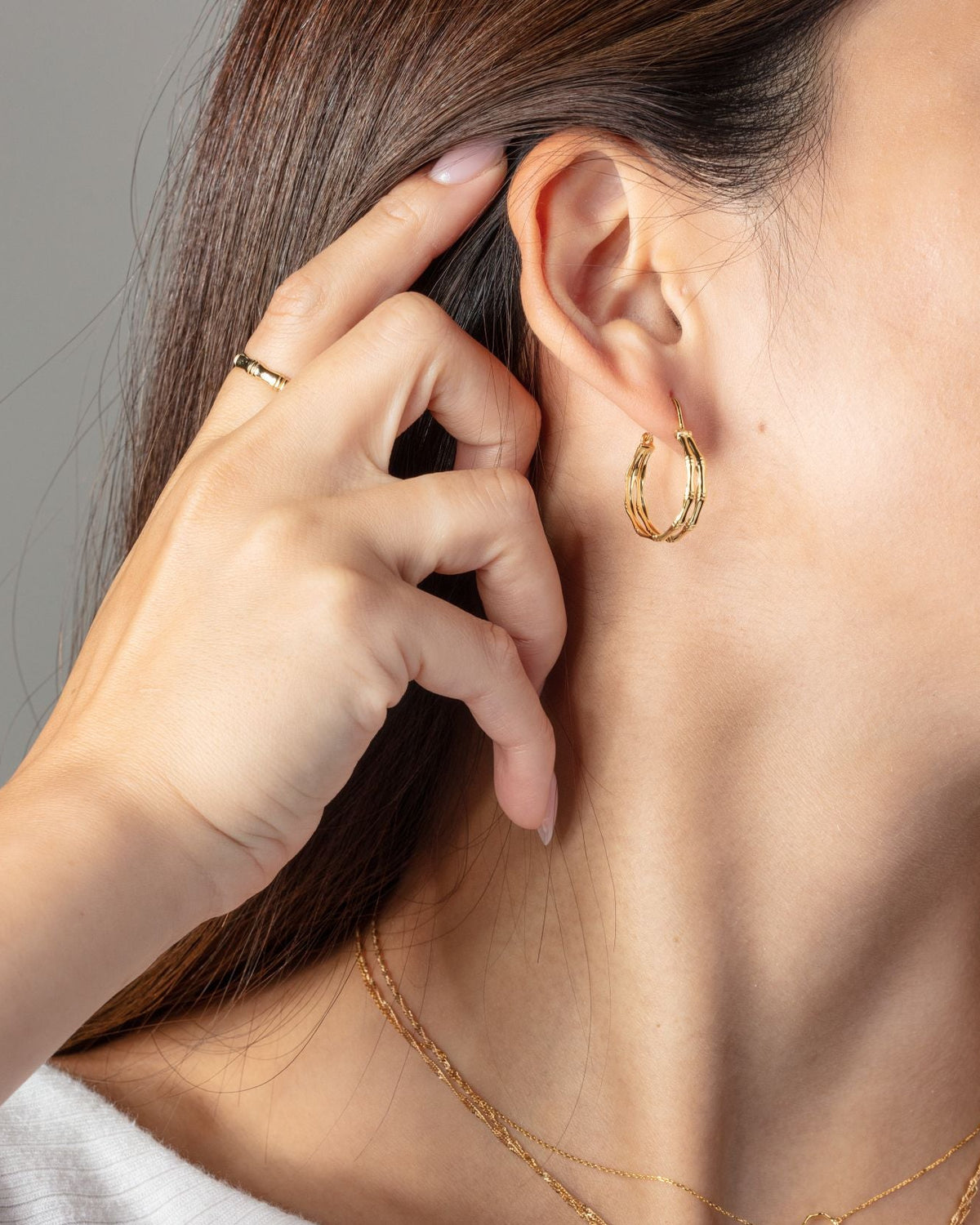 耳環　金環　①②まとめて 14K Yellow Gold Double Hoop Bamboo Earrings – Vince Jewelers