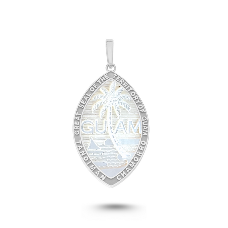 14K White Gold Mother of Pearl Guam Seal Territory Pendant