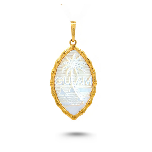 14K Yellow Gold Mother of Pearl Guam Seal Bamboo Pendant