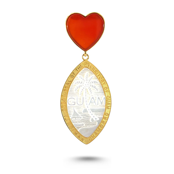 14K Yellow Gold Mother of Pearl Guam Seal with Heart Pendant