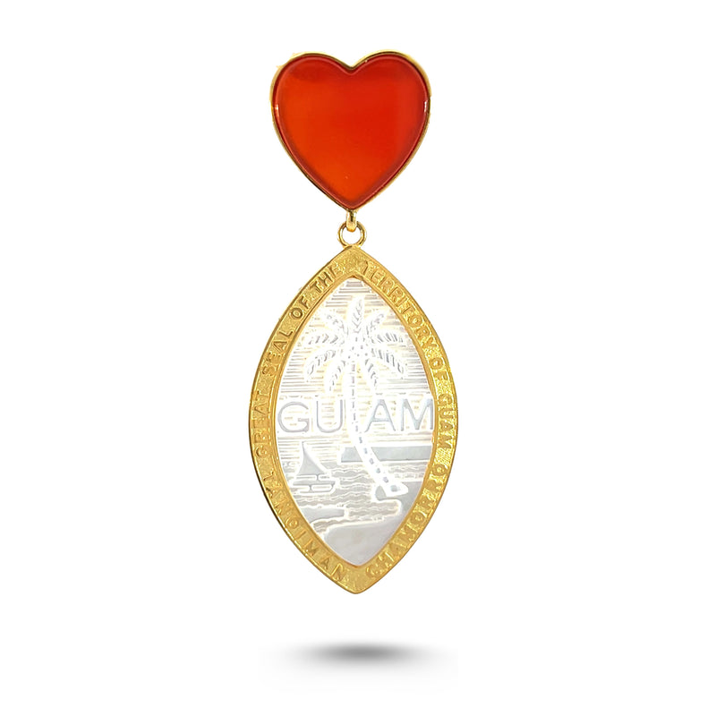 14K Yellow Gold Mother of Pearl Guam Seal with Heart Pendant