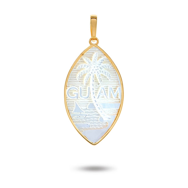 14K Yellow Gold Mother of Pearl Guam Seal Plain Pendant
