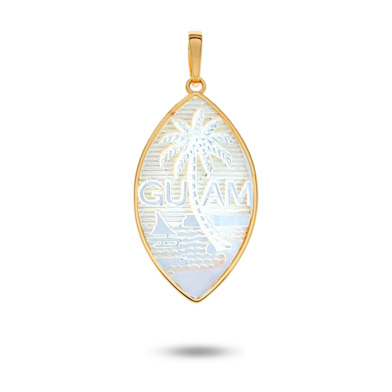 14K Yellow Gold Mother of Pearl Guam Seal Plain Pendant