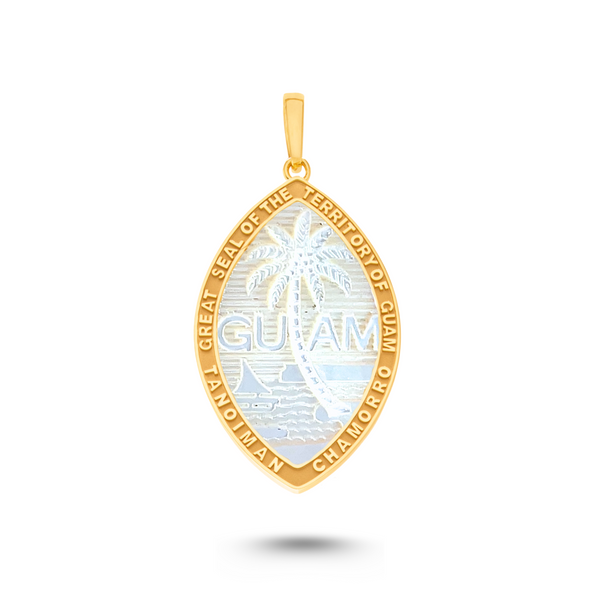 14K Yellow Gold Mother of Pearl Guam Seal Territory Pendant
