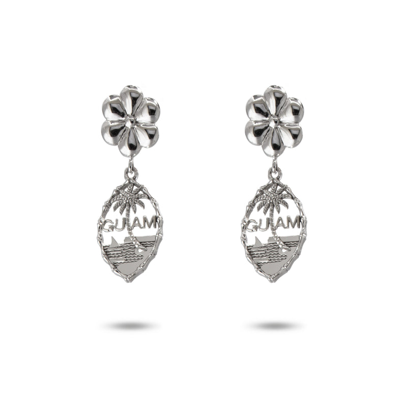 Silver Guam Seal Dangle Earring With Flower