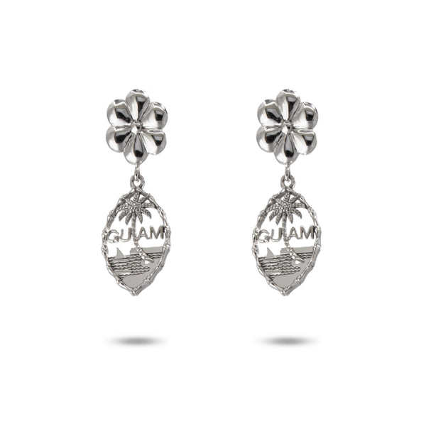 14K White Gold Guam Seal Dangle Earring With Flower