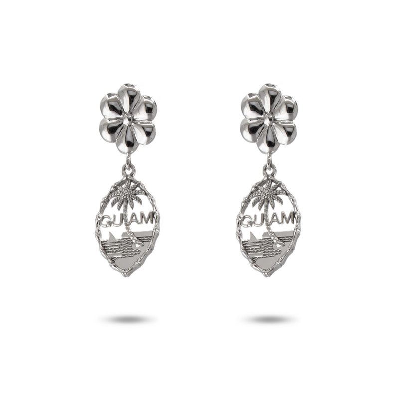 14K White Gold Guam Seal Dangle Earring With Flower