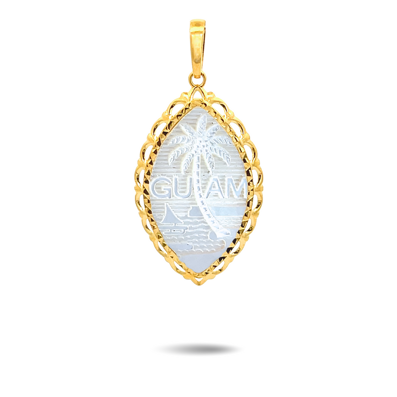 14K Yellow Gold Mother of Pearl Diamond Cut Wave Pendant