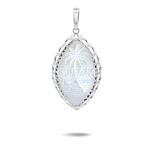 14K White Gold Mother of Pearl Diamond Cut Wave Pendant