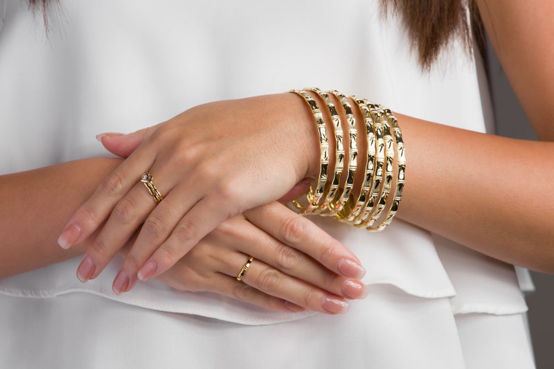 Yellow Silver 7-Day Bamboo Leaf Bangle Set