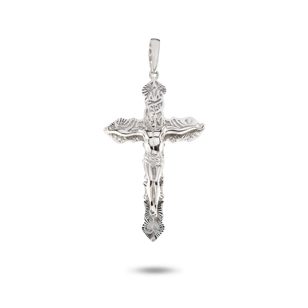Silver Diamond Cut Cross Pendant (Hand Carved)