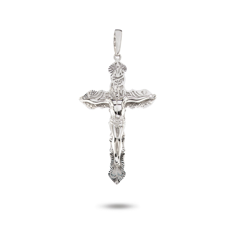 Silver Diamond Cut Cross Pendant (Hand Carved)