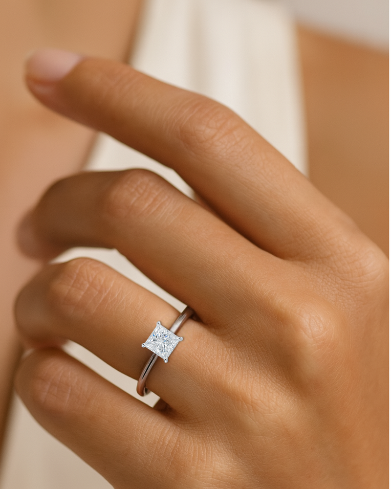 14K White Gold Lab Grown 1.03 ct. Princess Diamond Solitaire Ring | IGI CERTIFIED