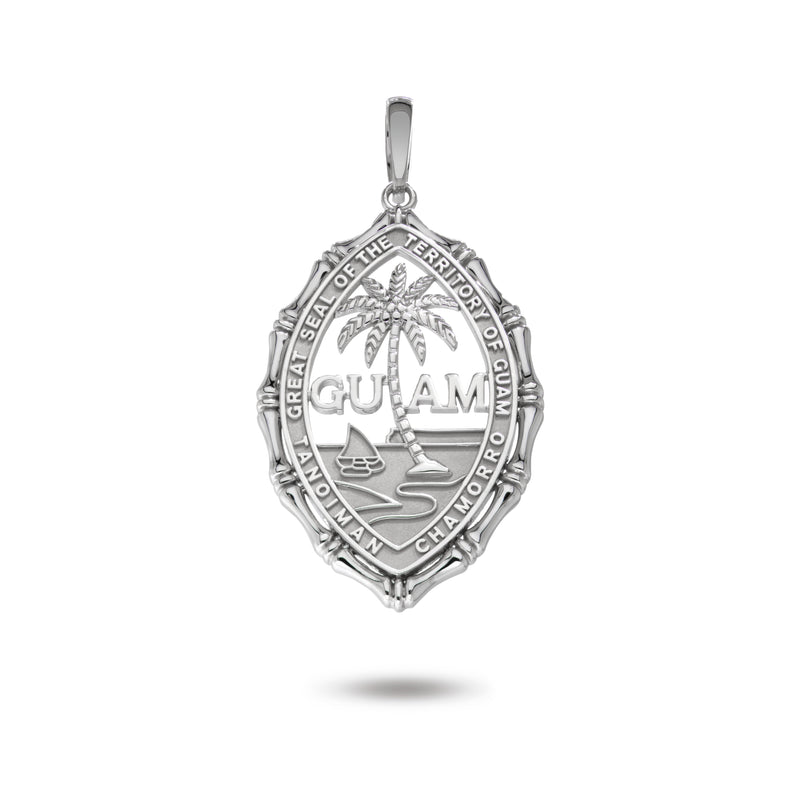 14K White Gold Guam Seal Territory Bamboo Pendant