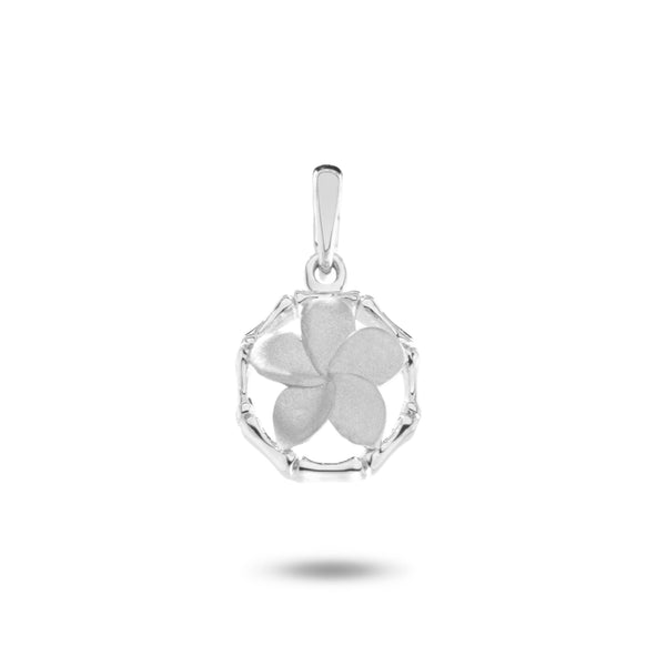14K White Gold Plumeria Flower Bamboo Pendant