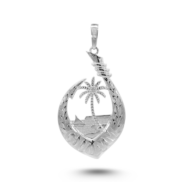 Silver Guam Seal Guam Leaf Fish Hook Pendant