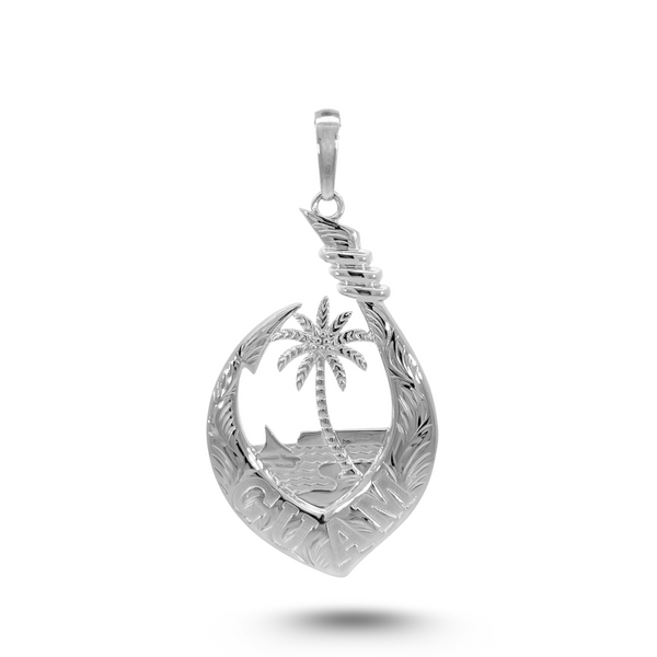 Silver Guam Seal Hawaiian Leaf Fish Hook Pendant