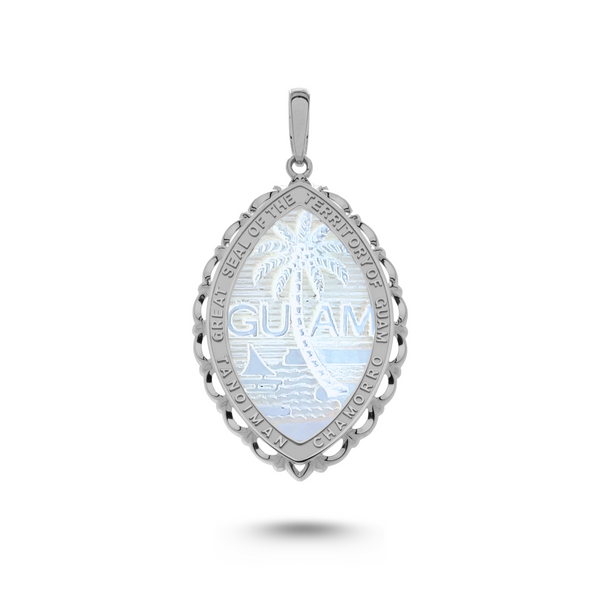 14K White Gold Mother of Pearl Guam Seal Territory Wave Pendant