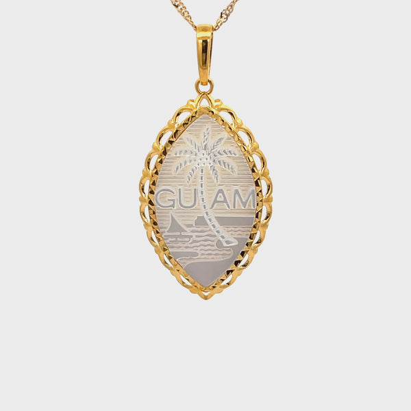 14K Yellow Gold Mother of Pearl Diamond Cut Wave Pendant