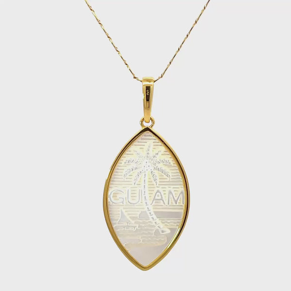 14K Yellow Gold Mother of Pearl Guam Seal Plain Pendant