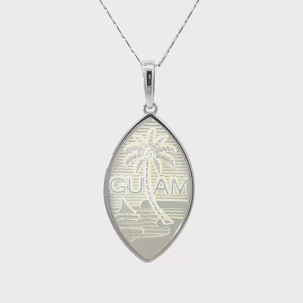 14K White Gold Mother of Pearl Guam Seal Plain Pendant