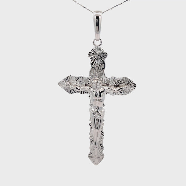 Silver Diamond Cut Cross Pendant (Hand Carved)