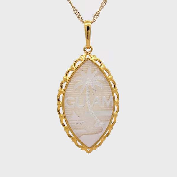 14K Yellow Gold Mother of Pearl Guam Seal Plain Wave Pendant