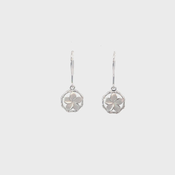 14K White Gold Plumeria Dangle Earrings