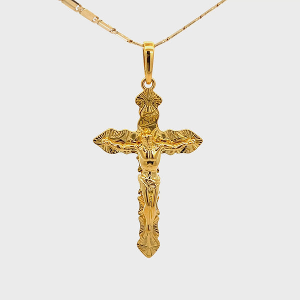 Yellow Silver Diamond Cut Cross (Hand Carved)