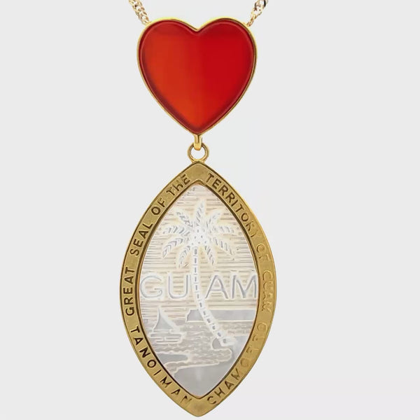 14K Yellow Gold Mother of Pearl Guam Seal with Heart Pendant