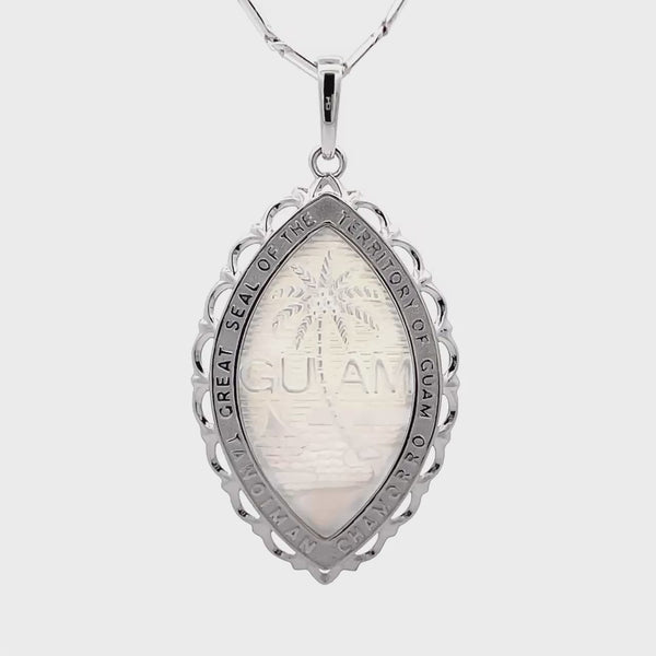 14K White Gold Mother of Pearl Guam Seal Territory Wave Pendant