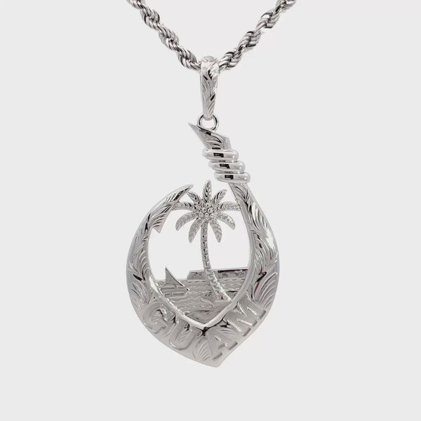 Silver Guam Seal Hawaiian Leaf Fish Hook Pendant