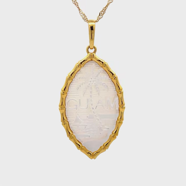 14K Yellow Gold Mother of Pearl Guam Seal Bamboo Pendant