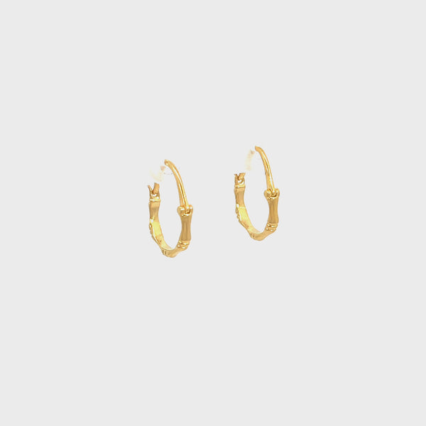 Yellow Gold Bamboo Dangle Hoop Earrings