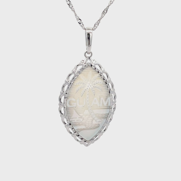 14K White Gold Mother of Pearl Diamond Cut Wave Pendant