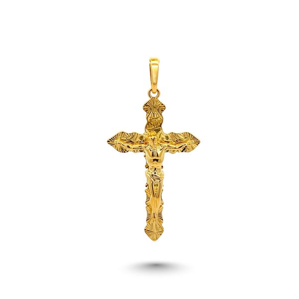 Yellow Silver Diamond Cut Cross (Hand Carved)
