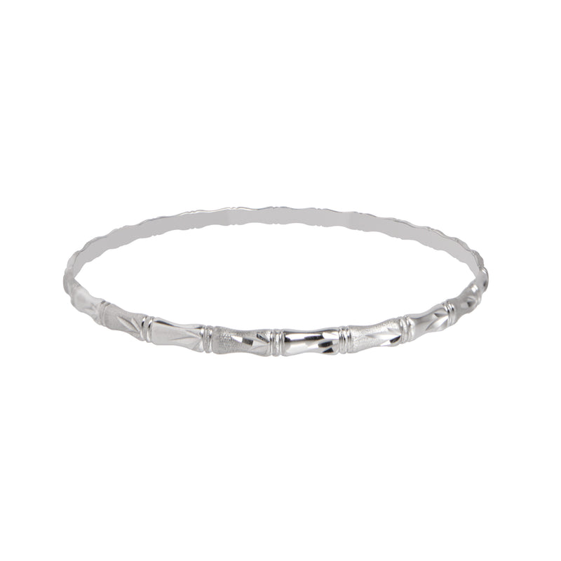 10K White Gold Bamboo Bangle With Leaf Detail | 3MM
