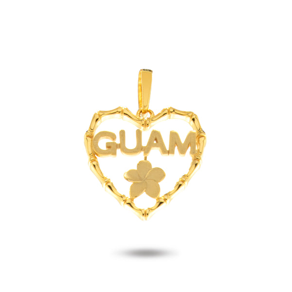 14K Yellow Gold Guam Bamboo Heart Pendant