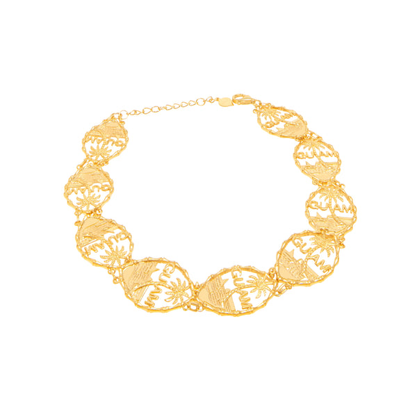 【美品】Vince jewelry Guam 14K プルメリアブレスレット 14K Yellow Gold Guam Seal Linked Bracelet | Adjustable | 7
