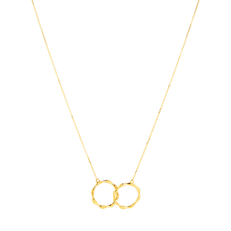14K Yellow Gold Intertwined Bamboo Hoop Infinity Necklace