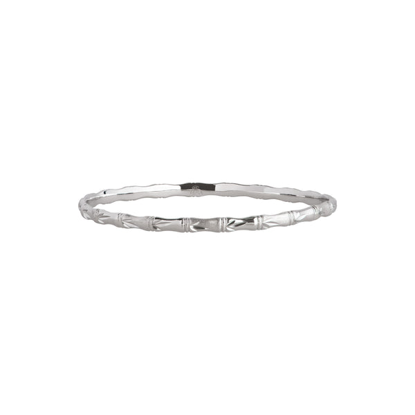 Silver Bamboo Bangle With Leaf Detail | 4MM