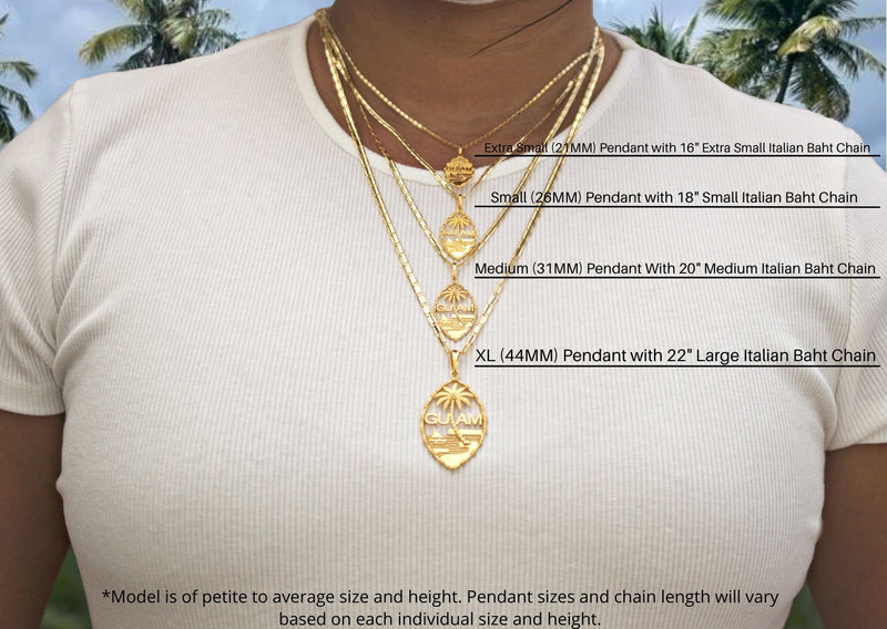 Bamboo Baht Gold Chain 14K Yellow Gold Guam Seal Bamboo Pendant