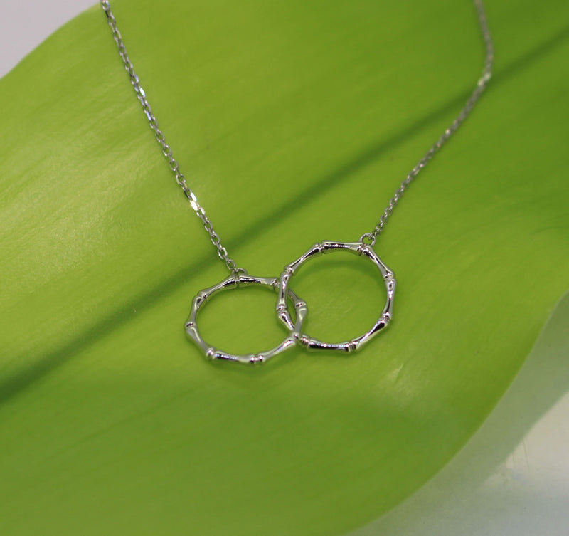 14K White Gold Intertwined Infinity Bamboo Hoop Infinity Necklace