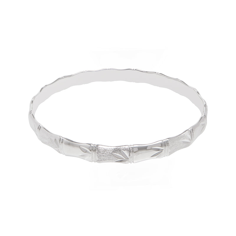 Silver Bamboo Bangle With Leaf Detail | 7MM Thickness