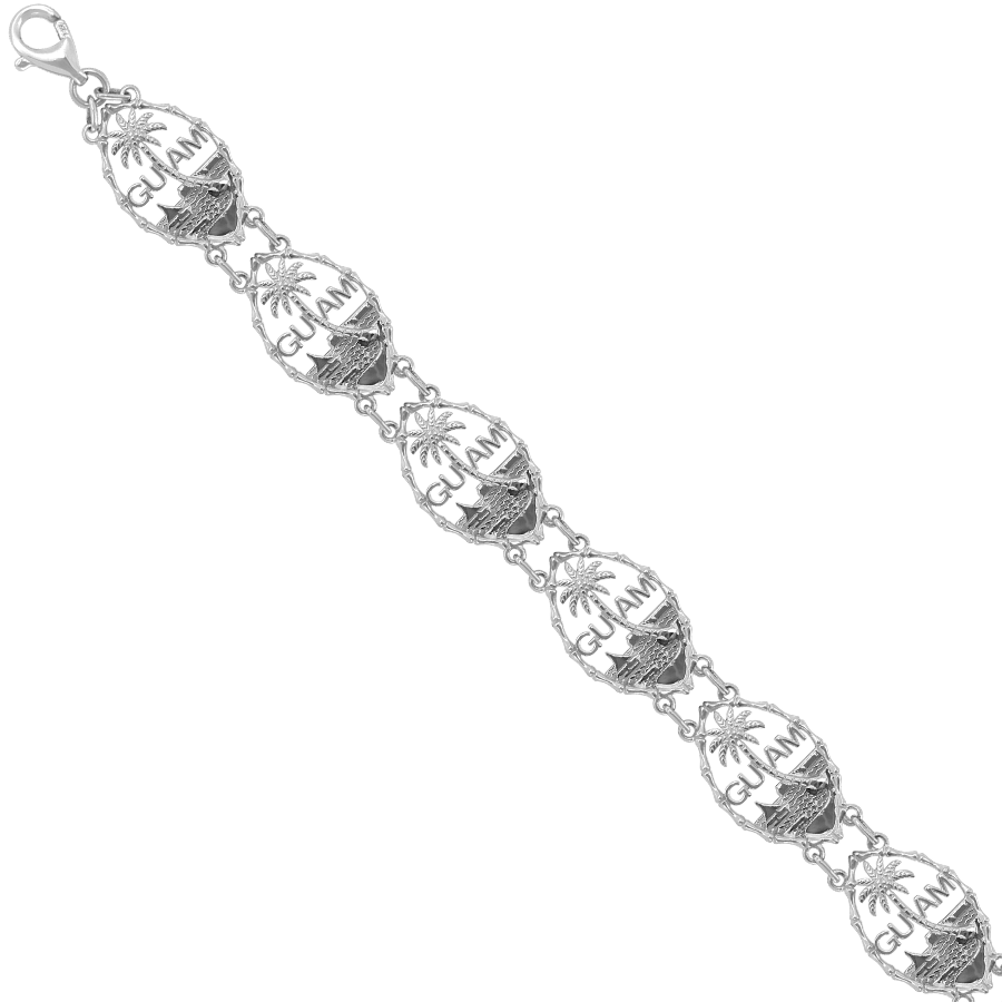 Silver Guam Seal Linked Bracelet | Adjustable | 8