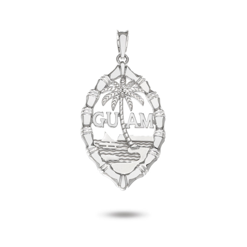 14K White Gold Guam Seal Thick Bamboo Pendant