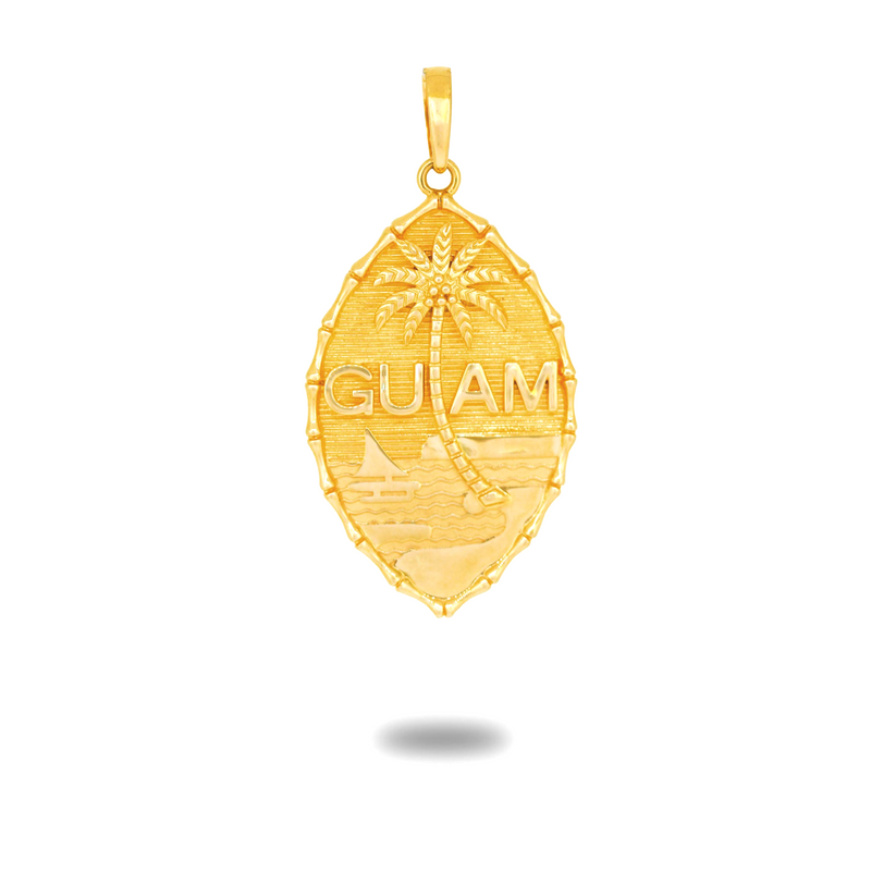 14K Yellow Gold Guam Seal Solid Bamboo Pendant